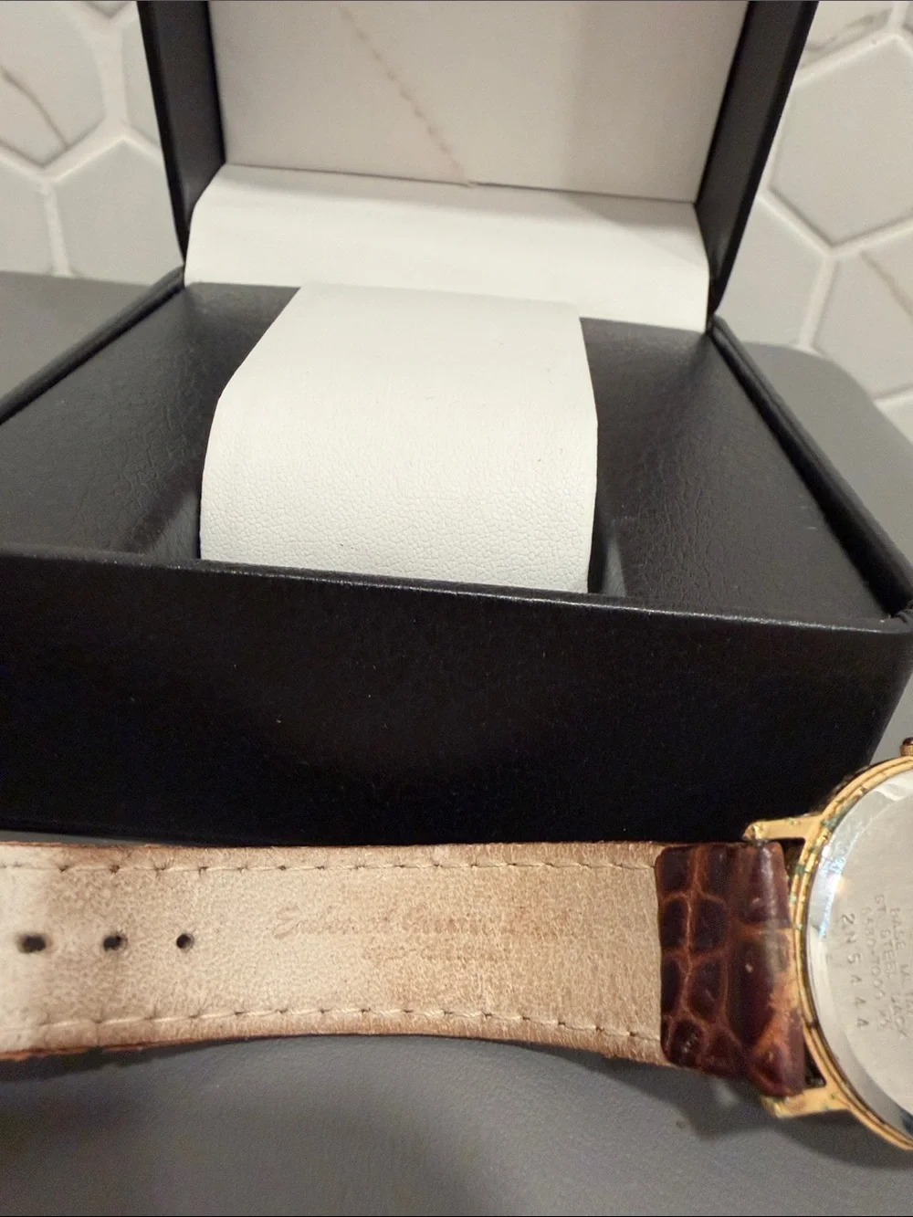 90s vintage Seiko Gold Dial Watch with Brown Leather Strap